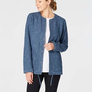 Pure Jill Indigo Quilted Matelasse Jacquard Denim Chambray Relaxed Jacket Large